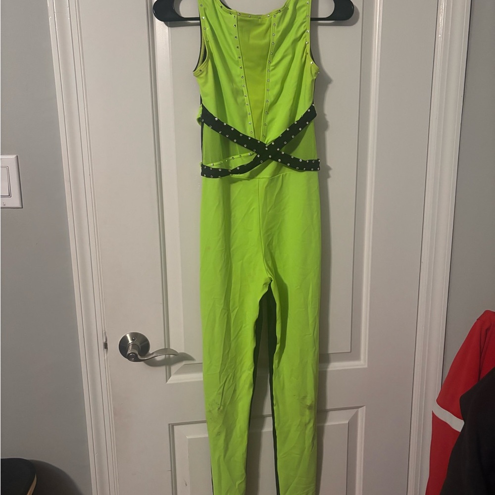 Adult small Weissman dance costume. Black and neon green.